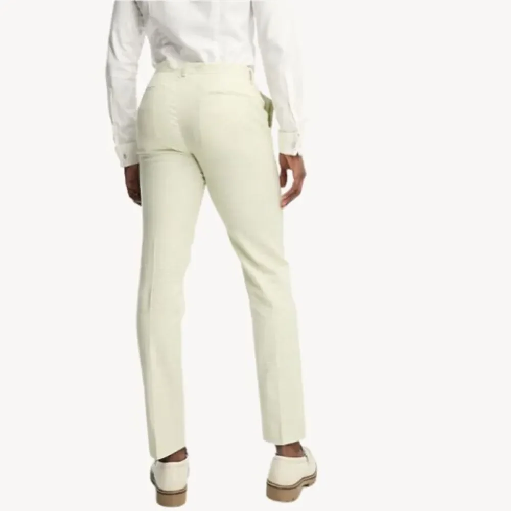 ASOS Design Sz 30 Super Skinny Suit Pant In Puppytooth Check Linen Green Stretch